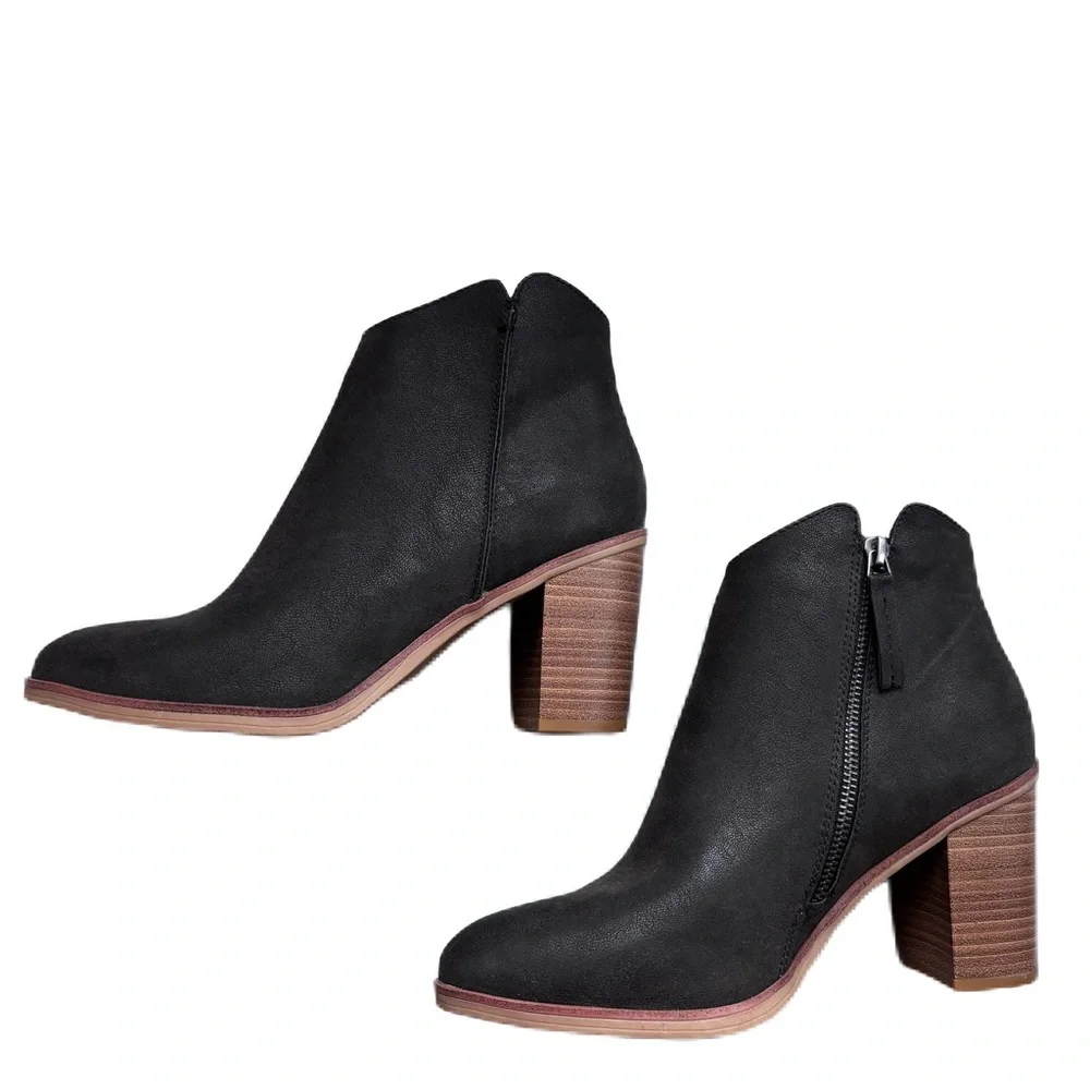 MIA Barby Bootie Black Brushed‎ Block Heel Ankle Boots Size 9